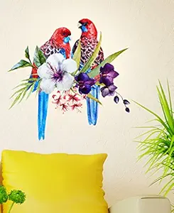 Decals Design Pretty Tropical Birds on Floral Branch Wall Decal (PVC Vinyl, 60 cm x 45 cm x 60 cm)
