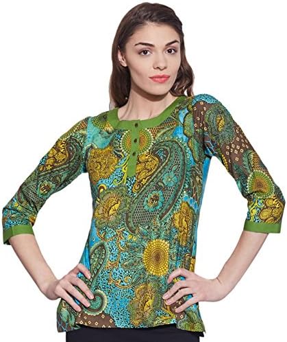 Womens Tunic Top 3/4 Sleeve Short Kurta Kurti Indian Ethnic Blouse Gift for Her