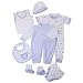 WANGSAURA Baby Infant 8pcs Cotton Clothing Set (Overall+Bib+Pajama+Cap+Footies+Vest-Briefs) Newborn Caring Gift (Blue)