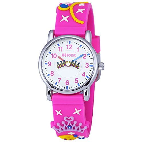 KZKR Kinderuhr Mdchenuhr Lernuhren Quarz Uhr Rosa Krone Silikon Armbanduhr K040