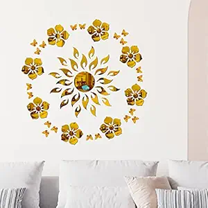 Look Decor Sun Flame 8 Flower with 20 Butterfly Golden (B08K9CH49Z) 3D Acrylic Mirror Wall Sticker Decoration for Kids Room/Living Room/Bedroom/Office/Home Wall.