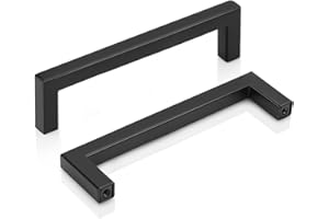 PinLin 15 Pack Cabinet Handles Hole Center 128mm Flat Black Kitchen Door Handles Stainless Steel Drawer Pulls Square T Bar Cupboard Handles with Screws