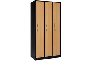 furni24 Garderobenschrank 90 cm x 50 cm x 180 cm schwarz/buche 3-türig 30 cm Abteilbreite fertig montiert Verschiedene Ausführungen verfügbar