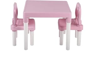 MUMISUTO Kindertisch Und Stühle Set, Tisch Und Stühle Für Kleinkinder, Kinderschreibtische aus Kunststoff Mit 2 Stühlen, Multifunktions-Kinderschreibtischstuhl Zum Spielen, Lernen, Essen Und Zeichnen(Rosa)