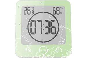 ALLOMN Orologio da Bagno, Doccia Orologio Allarme Impermeabile Toccare Controllo ℃/℉ umidità Temperatura, Timer per il Conto Alla Rovescia, 3 Metodi di Montaggio, Alimentazione a Batteria (Verde)