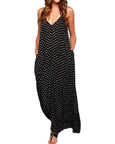 ZANZEA Boho Sexy Femme Sans Manches Col V Lâce Robe Longue Maxi à Bretelle de Plage Party Cocktail Noir EU 40/ US 8 UK 12