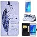Produktbild Schutzhülle für Samsung Galaxy J5 2016 Hülle Leder Weiß mit Muster,OYIME 3D Glitzer Stoßfest mit Magnet Kartenfach Ledertasche Vollschutz Klapphülle Schutz Cover und Displayschutzfolie - Feder Spruch