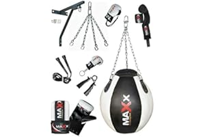 MAXX PRO BOXING GEAR MAXX boxing Heavy Filled Wrecking ball punch bag set, bracket mitts + FREE CHAIN