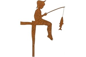 MM Steel Styles Edelrost Angler Gartenstecker-einfach einsteckbare Rostdeko aus hochwertigem Cortenstahl für Garten,Teich - Gartendeko rost (klein)