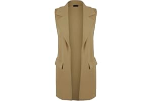 REAL LIFE FASHION LTD Women Long Duster Coat Ladies Waistcoat Smart Blazer Long Sleeves Belted Duster Coat Sleeveless Pocket Waistcoat Plain Winter Wear Blazer Coat