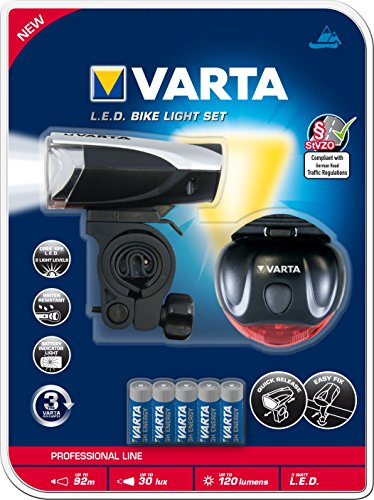 Varta CREE LED Bike Light inkl. 5x High Energy AAA Batterien Fahrradlicht Fahrradbeleuchtung Fahrradleuchte Fahrradlampe Fahrradbeleuchtung mit Frontlicht und Rücklicht – mit Halterung fürs Fahrrad - 2