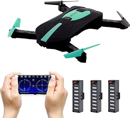 JD-18 Foldable Drone Mini, Selfie Drone with Camera Live Transmission WIFI FPV Mobile Phone APP Control G-sensor Control Automatic Hover 3D Flip Stunt Headless Mode Suitable for all Level Pilots, 2MP HD Camera, 3 Batteries