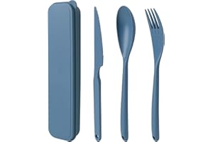 NOEWMUB Extra Large Travel Utensils with Case, Reusable Plastic Cutlery, Travel Cutlery Set, Flatware Set for Travel Work School Picnic Camping or Daily Use (Large Blue)
