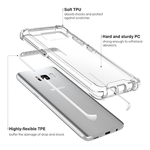 MoKo Samsung Galaxy S8 Funda - Flexible Case de Amortiguaci  n TPU de Choque-Absorci  n con Anti-ara  azos Transparente Duro Back Cover para Samsung Galaxy S8 2017 5 8 Pulgadas  Blanco