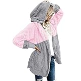 iHENGH Vorweihnachtliche Karnevalsaktion Damen Warm bequem Herbst Winter Lässig Stilvoll Jacke Mantel Oversized Open Front Kapuzen Drapierte Taschen Cardigan（EU-38/CN-S,Rosa）