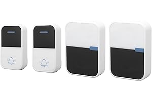 FILFEEL Timbre inalámbrico de rango de 150 m, autoalimentado, para casa, oficina, timbre, puerta, timbre, kit con 2 receptores, 2 transmisores, 38 melodías, 3 niveles de volumen (Reino Unido)