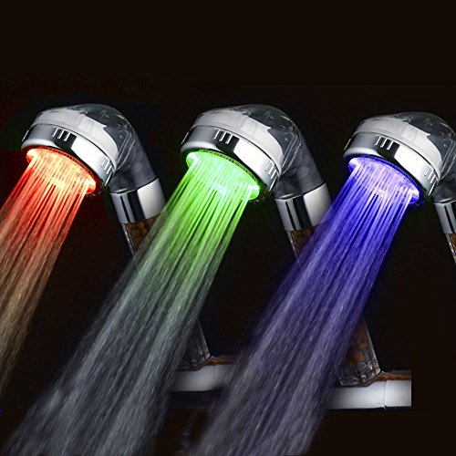 Luniquz LED Handbrause wassersparend Duschkopf temperatur 3 Farbe-Wechseln Duschbrause mit Fliter - groß