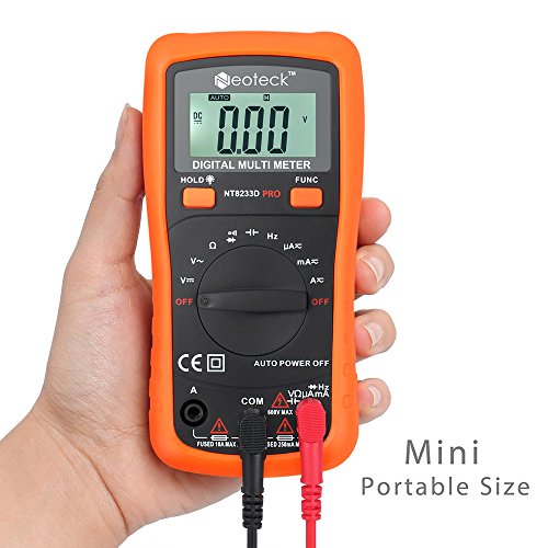 Neoteck Digital Multimeter 2000 Counts Digitaler Multimeter Auto range Messinstrument AC / DC Spannung Strom Widerstand Frequenz Kapazitanz Dioden Kontinuität Tester mit LCD Hintergrundbeleuchtung mit zwei Bananenstecker zum Alligator Clip Kabels - 2