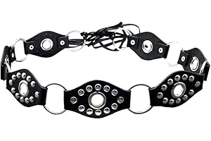 KBRPEY Cinturon Mujer Hollow Out Tachonado de Cuero Negro Cinturón Ancho de Aleación de Cintura Hebilla Elegante Lazo de Cuerda para la Falda Pantalones Cintura Accesorios