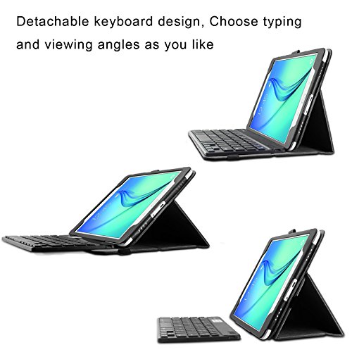 Infiland Samsung Galaxy Tab A 9.7 Bluetooth Tastatur Hülle Keyboard Hülle Case -Slim Fit Kunstleder Stand Tasche mit Hochwertige Abnehmbar Drahtlos Bluetooth Tastatur für Samsung Galaxy Tab A T550N / T555N (9,7 Zoll) Tablet(QWERTZ Tastatur,Schwarz) - 8