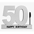 Sign Your Name - Signature 50th Birthday Number Block Plaque - Happy Birthday Personalise Plaque with Pen - White - 33 cm