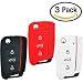 Produktbild Keycarry® 3 PACK Silikon Auto Key Cover, Halter | Schlüsselhülle, Fernbedienung Schlüsselcover | Universal Zubehör Autoschlüssel für Volkswagen VW Golf 7 Mk7 Skoda Octavia 3 A7 (Schwarz, Weiß, Rot)