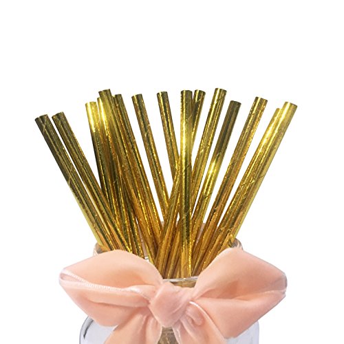 Pajitas de paperl de oro brillante, Rayas Lunares Decoración de Cóctel Fiesta Boda Colores Surtidos 100 Unidades