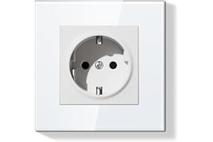 BSEEDLIFE Schuko Steckdose Unterputz EU Standard, 86 * 86mm Wandsteckdose 16A mit Glasrahmen, Einfach Installation, Klappkrallen, Typ F Steckdose mit Erdung，1-Fach Weiß
