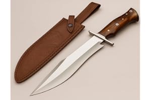 TATLA CRAFT Handmade D2 Steel 14 Inches Bowie Knife with leather sheath, Hunting knife with Wood Handle and steel Guard Ideal for Bushcraft, Camping, Survival, Hunting & outdoor use (BK-1)