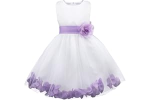 Freebily Vestito da Cerimonia Bambina Lungo Elegante Tulle Petali di Rosa Abito da Principessa Battesimo Abito Damigella Vestito da Sposa Matrimonio Colorati Comunione