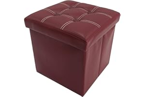 Rebecca Mobili Pouffe Squared Storage Faux Leather Red Bordeaux Padded Space Saver - 29 x 31 x31 cm (H x W x D) - Art. RE6157