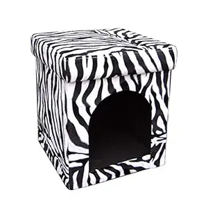 Ore International Folding Collapsible Zebra Print Pet House 15.75