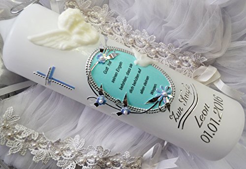 Taufkerze Kommunionkerze Junge Mädchen mit Spruch 250/70 mm T-620 inkl. Beschriftung