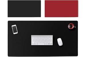 Insun Duża podkładka na biurko, podkładka pod mysz, antypoślizgowa, skóra PU, podkładka pod mysz na biurko, wodoodporna, dwustronna, do gier, mata do pisania, czarna, czerwona, 140 x 50 cm