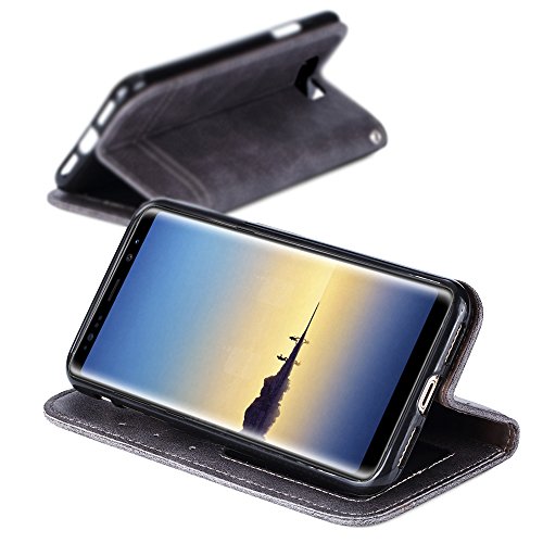 Funda Galaxy Note 8  Ferlinso Carcasa Cuero Retro Elegante con  Protector de Pantalla  ID Tarjeta de Cr  dito Tragamonedas Soporte de Flip Cover Estuche de cierre magn  tico para Samsung Galaxy Note 8  Gris 