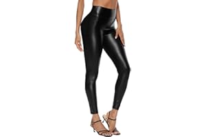 Zhiaek Seksowne legginsy ze skóry PU, damskie spodnie z wysokim stanem, spodnie ze sztucznej skóry, czarne, rozciągliwe spodnie