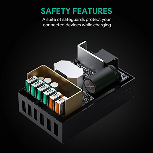 AUKEY Quick Charge 3.0 Caricabatterie USB da Muro 6 Porte 60W Caricatore USB per Samsung Galaxy S8 / Note 8, LG G5 / G6, Nexus 5X / 6P, HTC 10, iPhoneÂ XÂ /Â 8Â /Â 8Â Plus, iPad, Smartphone e Tablet ecc.