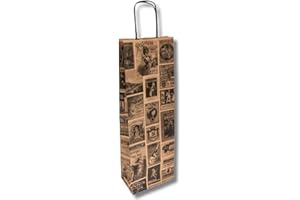 DOT Horeca Solutions 100 Shopper porta bottiglia VINTAGE vino Buste di Carta Sacchetti Regalo per Bottiglie con Manico 14x8x40 cm Carta Kraft Sacchetto Busta per Vino shabby