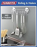 WENKO TurboFIX K&uuml;chen-Hakenleiste - K&uuml;chenleiste - 6 Haken - 31,5 cm Hakenleiste f&uuml;r K&uuml;chenhelfer - K&uuml;chenreling - Haken Leiste