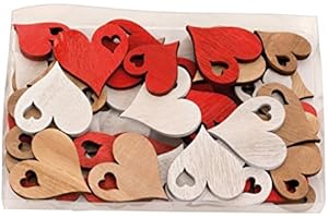 TEMPELWELT Streudeko Holzherzen Herzen In Box 48 STK Je 3,5-4,5 cm, Holz Rot Weiß Natur, Kleine Holzscheiben Herzform, Streuherzen