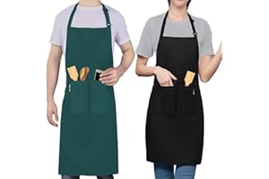 LEFUNDA® Grembiule da Cucina, Grembiule impermeabile con 3 Tasche, Grembiule da Barbecue, Regolabile con Nastri Lunghi, Per Uomo e Donna, Cucina, BBQ, Ristorante, Caffè