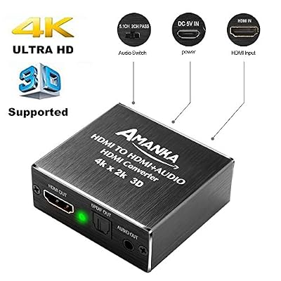 AMANKA HDMI Audio (SPDIF + 3.5mm) Extracteur |4K x 2K HDMI vers HDMI + Optique SPDIF avec 3.5 mm Stéréo Extracteur Audio HDMI | HDMI vers SPDIF Converter Splitter
