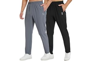 frueo 2 Pack Tracksuit Bottoms Men Lightweigt Jogging Trousers with Zipper Pockets Work Joogers Fit Sport Casual Sweatpants for Running Gym Training