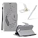 Produktbild Microsoft Nokia Lumia N650 Lederhülle Brieftasche Handy Hülle Case,Microsoft Nokia Lumia N650 Komplett Schutz Kartenfach Schutzhülle Tasche Leder Flip Case,Herzzer Standfunktion Staubdicht Mit Sprüche Lanyard [Feder Muster] Bookstyle Magnet Ultra Dünn Slim Portemonnaie Hülle Cover Schale Leder Wallet Case Shell Skin für Microsoft Nokia Lumia N650 + 1 x Frei Weiß Handy Halterung Ständer + 1 x Frei Silber Touch Pen Stift Stylus - Grau