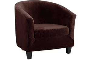 qiden 2-Pieces Tub Chair Cover, High Stretch Velvet Club Chair Slipcovers For Armchairs, Single Seater Sofa With Cushion Cover. Sofa Couch Cover For Living Room Office Reception Christmas-Dark brown