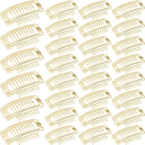 30 Pieces 32 mm 9-teeth Hair Extension Clips Hair Extension Wigs Snap Clips Comb Small Snap Wig Accessories Clips for Women Hair Extensions DIY (Beige)
