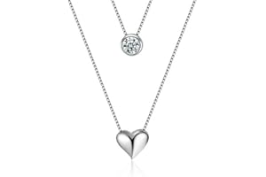 CHENYESUN Shawa, collana da donna in argento sterling 925, doppia catena a forma di cuore e zirconi rotondi, elegante collana con ciondolo regolabile da 45/50 cm, Tipo di metallo, Zirconia cubica