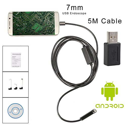 Preisvergleich Produktbild Endoskopkamera Android HD,Flylinktech Rohrkamera Kanalkamera 5M Inspektionskamera Wasserdicht Halbsteif 7mm Handy Micro Mini USB Endoskop Kamera Schwanenhals