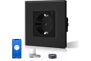 BSEED Enchufe Inteligente Con Cristal,WIFI Enchufes de pared,Control Remoto y de Voz y Función de Temporizador,Requiere Cable Neutro,1 Enchufe WiFi,86mm Negro