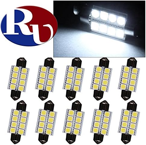 RVNI 10x 39MM 8SMD 1.54" inch 5050 Festoon Dome Map Interior White LED Light bulb DE3425 6418 6411